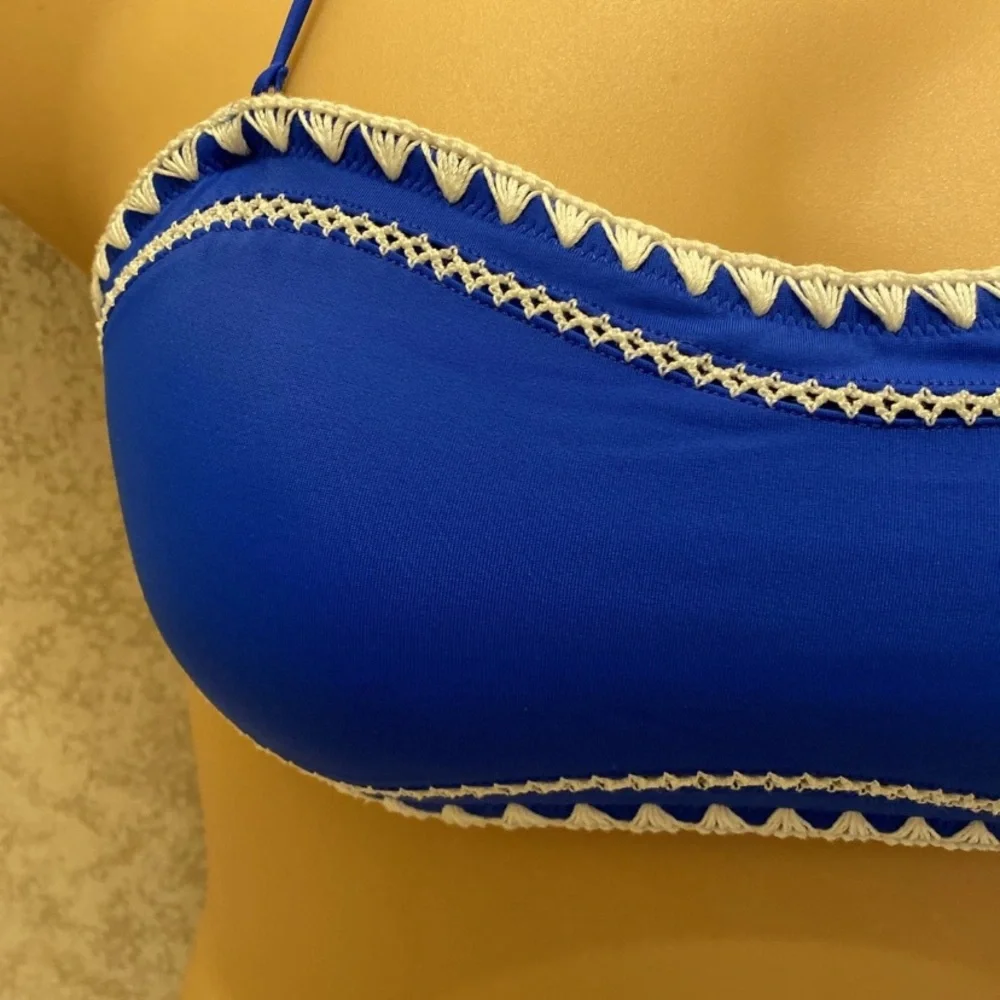 Express Royal Blue and White Embroidered Bikini Set